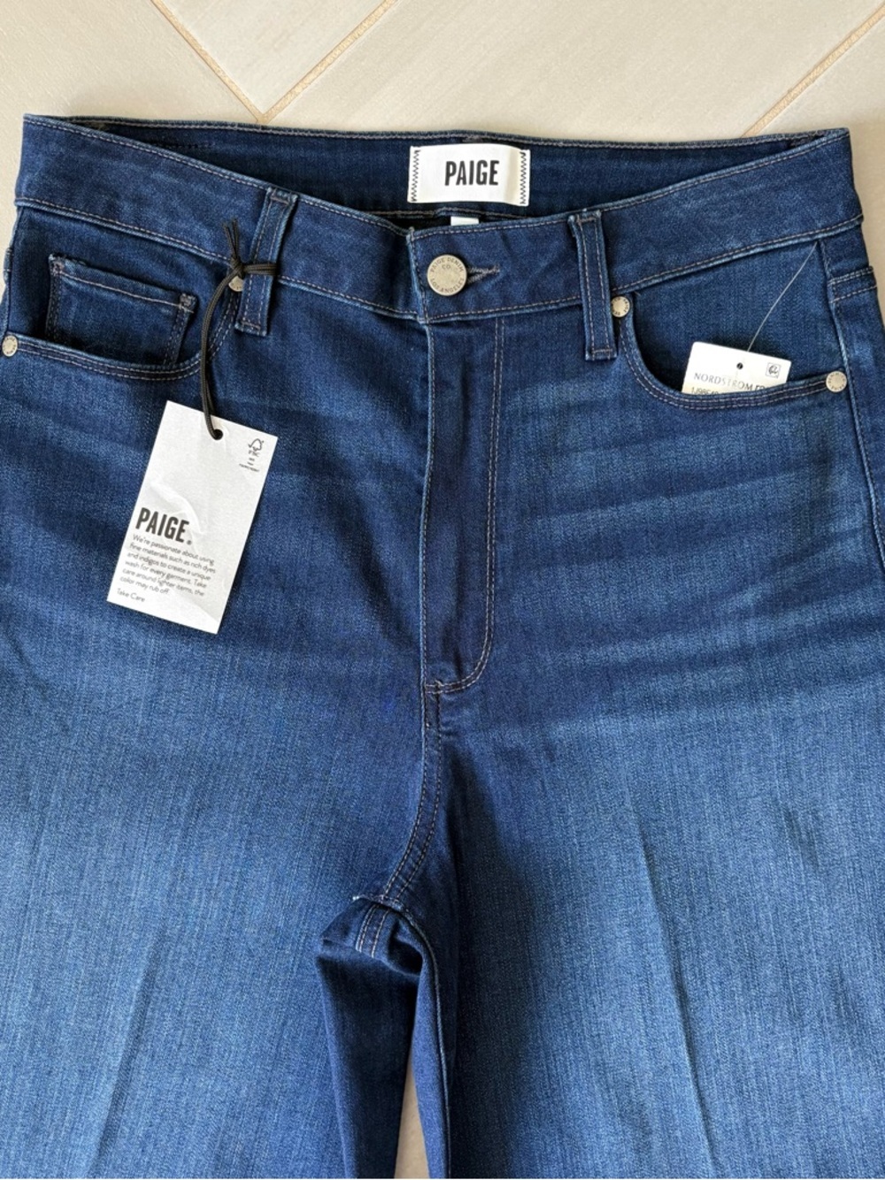 NWT PAIGE Lennie, Wide Leg Ankle, Dark Blue Denim Jeans - Picture 5 of 9